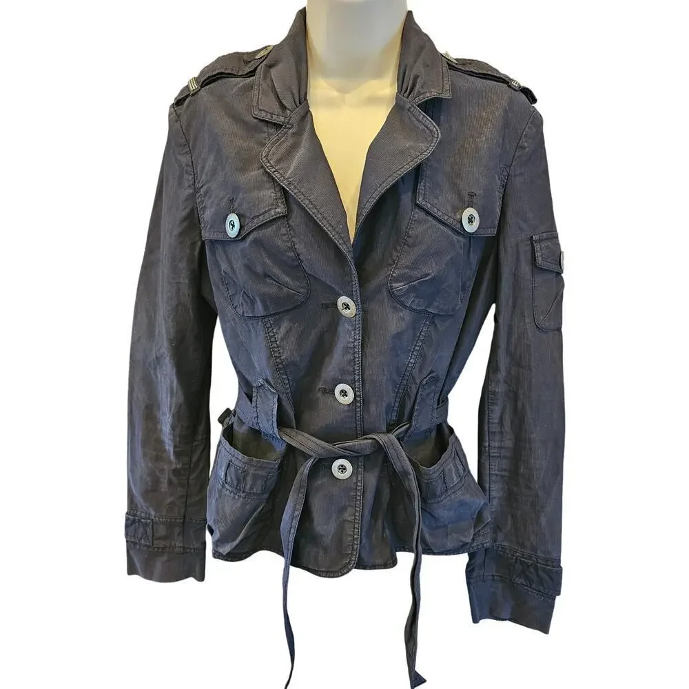 MEXX sz 10 black moto cargo grunge tie waist jacket button front EUC chic black